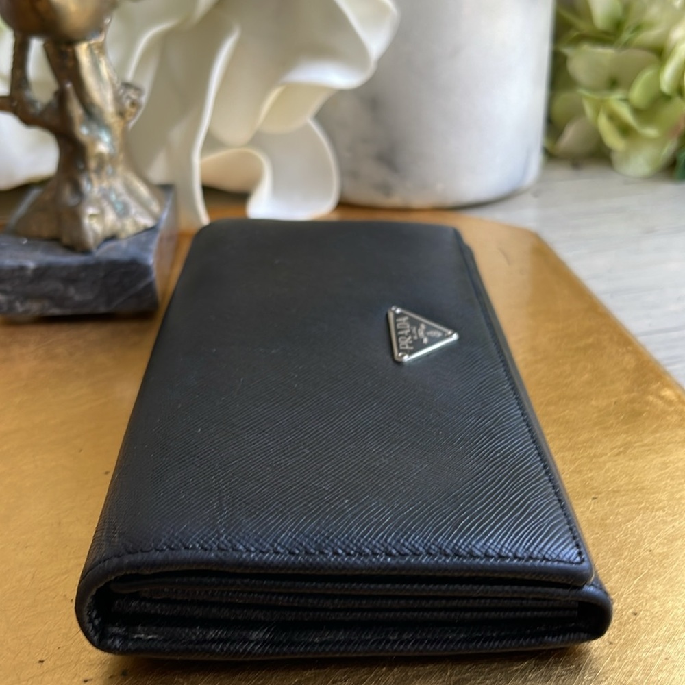 Prada Triangle Logo Long Snap Wallet in Black Saffiano Leather - Picture 7 of 14